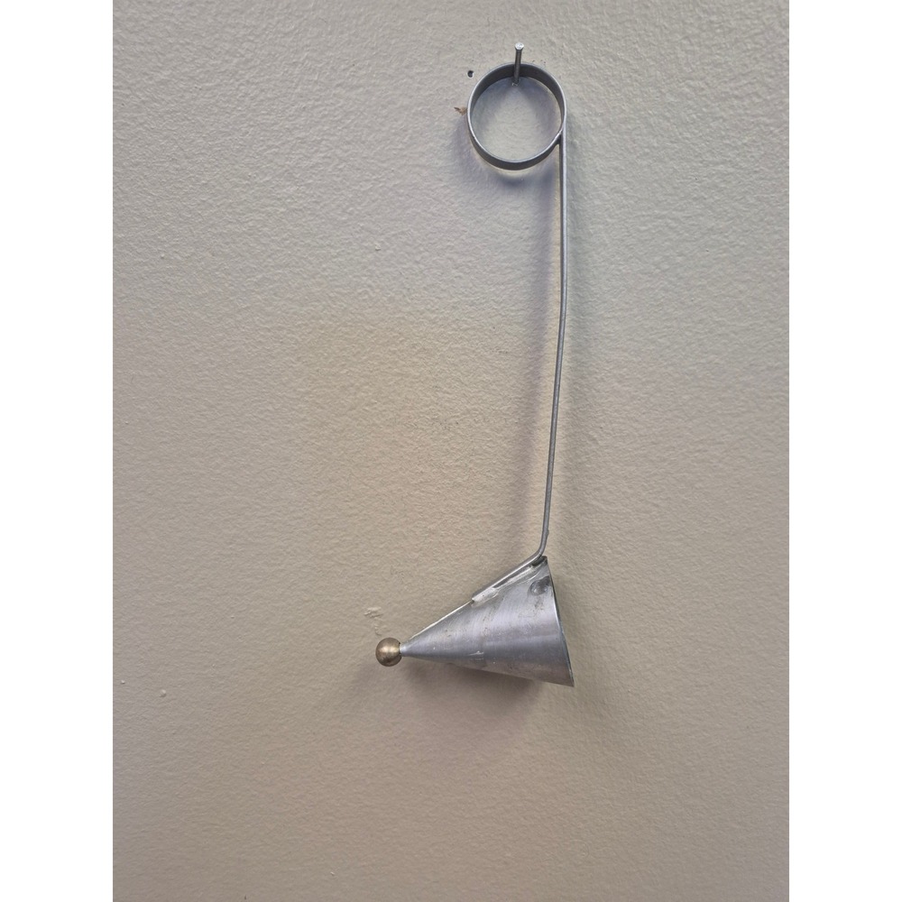 Vintage 8" Metal Cone Candle Snuffer Long Handle Finger Loop Silver Tone MCM